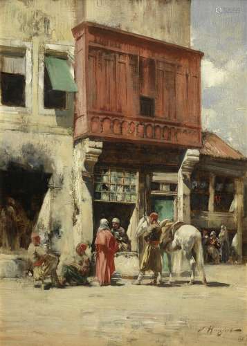 Victor Pierre Huguet (French, 1835-1902) Street scene with figures
