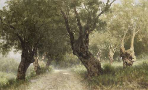 Francesco Lojacono (Italian, 1841-1915) Sunlit grove