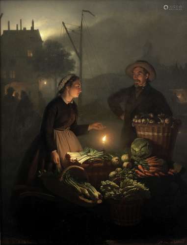 Petrus van Schendel (Belgian 1806-1870) The vegetable stall by candlelight
