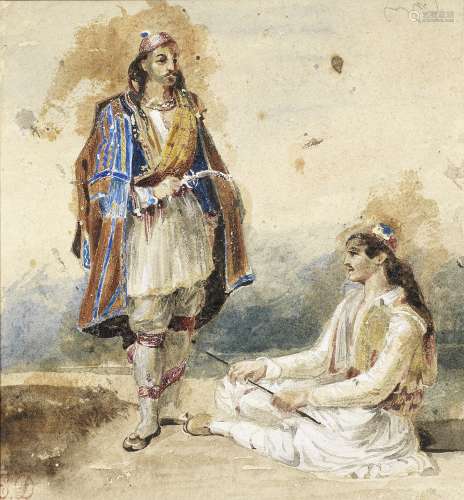 Eugène Delacroix (French, 1798-1863) Study of two Greeks (Executed circa 1823-1824)