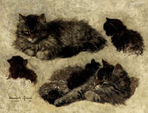Henriette Ronner-Knip (Dutch, 1821-1909) Study of cat and kittens