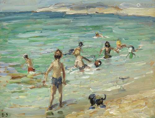 Dorothea Sharp, RBA, ROI (British, 1874-1955) Children playing in the sea