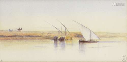 Edward Lear (British, 1812-1888) Boats on the Nile