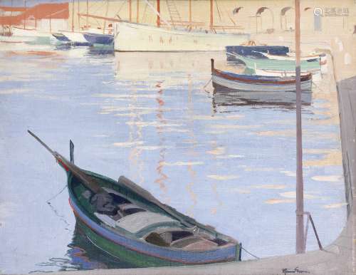 James Herbert Gunn (British, 1893-1964) Harbour scene
