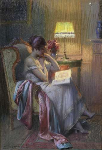 Delphin Enjolras (French, 1857-1945) Reading by Lamplight