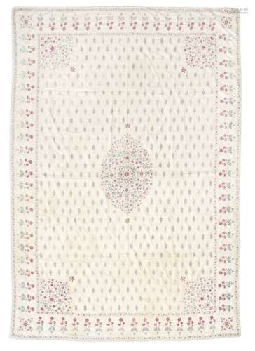 A Mughal silk-embroidered cotton floorspread North India, 17th Century