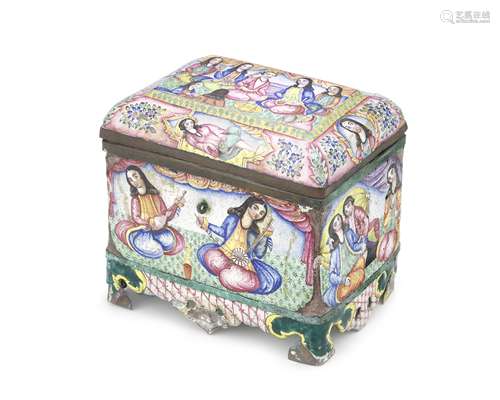 A Qajar enamelled copper casket Persia, 19th Century