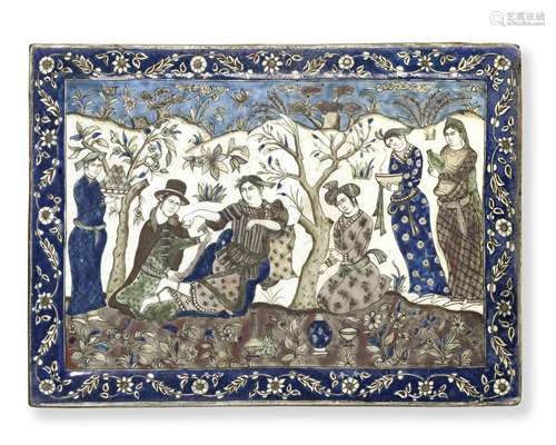 A Qajar underglaze-painted pottery tile Persia, circa 1880