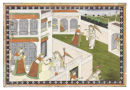 An episode from the Bhagavata Purana: Siva visiting the infant Krishna Pahari, probably Mandi, ci...