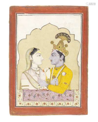 Radha and Krishna at a balcony window Pahari, early 19th Century
