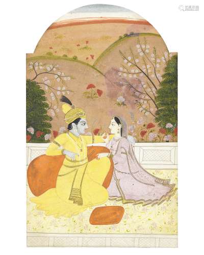 A nobleman and his mistress seated on a terrace Kangra or Garwhal, mid-19th Century