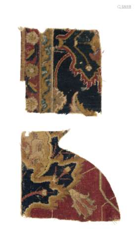 Two safavid Isfahan carpet fragments Persia, 17th Century(2)