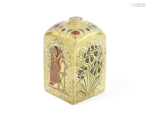 A Mughal painted glass bottle India, 18th Century