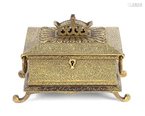 A Sialkhot gold koftgari steel casket signed by Imam Bakhsh Mistri North India, 19th Century