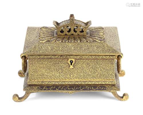 A Sialkhot gold koftgari steel casket signed by Imam Bakhsh Mistri North India, 19th Century