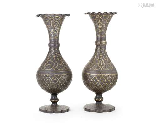 A pair of Qajar gold-damascened steel vases Persia, 19th Century(2)