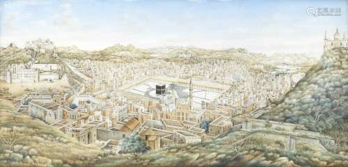 A rare view of the Qa'ba and the city of Mecca North India, probably Delhi, circa 1840-60