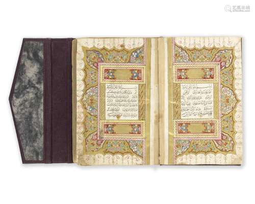 An illuminated Qur'an, copied by Ibrahim Saidawi[?], a pupil of 'Ali al-Wasfi al-Istanbuli Ottoma...