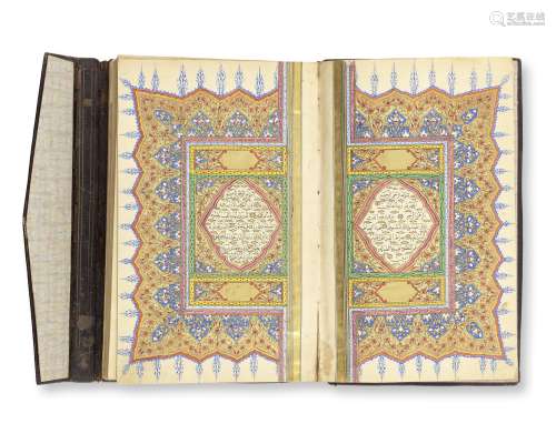 An illuminated Qur'an, copied by Ibrahim al-Zakai, a pupil of 'Ali al-Zuhdi Ottoman Turkey, dated...