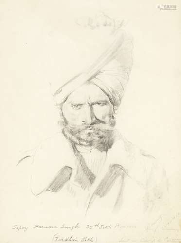Sepoy Harnam Singh, 34th Sikh Pioneers, by Paul Sarrut (1882-1969) Camp de Cercottes, near Orlean...