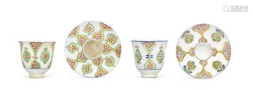 Two Kutahya pottery cups and saucers Turkey, First half of the 18th Century (4)
