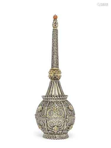 Ottoman coral-mounted gilt-silver filigree rosewater sprinkler (gulabdan) Turkey, 18th Century