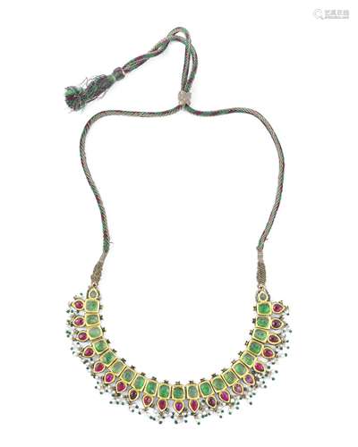 A gem-set enamelled gold necklace North India, 20th Century