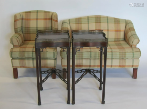 Antique Childs Settee , Chair And A Pair Of