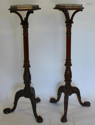 Pair Of Carved Mahogany Pedestals With …