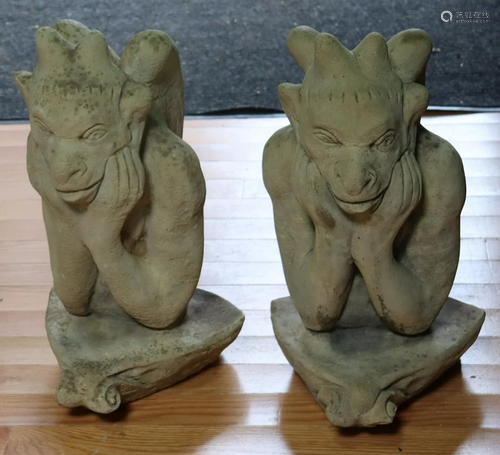 Pair Of Cast Stone Gargoyles.