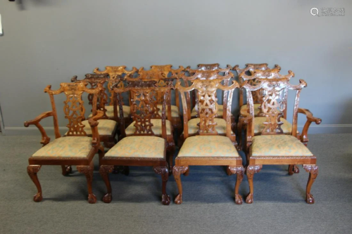 12 Chippendale Style Mahogany Chairs .