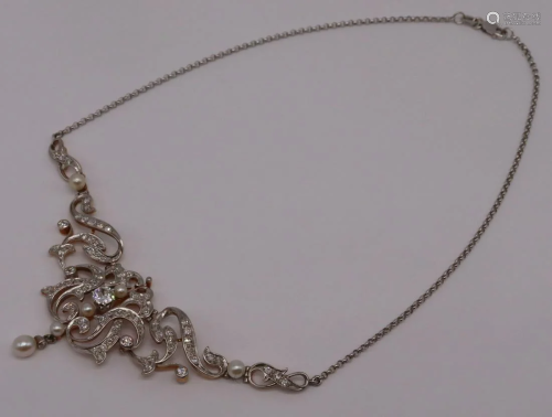 JEWELRY. Antique Diamond and Pearl Pendant.