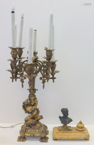 Antique Bronze Asian Style Candlebra Tog…