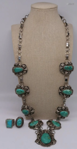 JEWELRY. Signed Turquoise Squash Blossom …