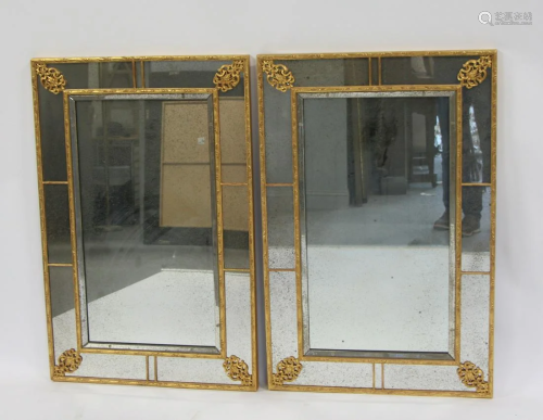Vintage Pair Of Giltwood Panneled Mirrors .