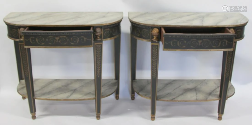 Pair Of Vintage 1 Drawer Demilune Consoles .