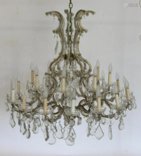 Large Antique Glass Chandelier With Glass Drops