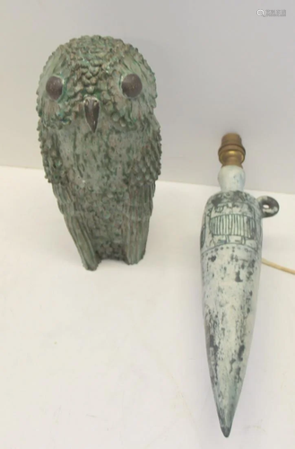 Midcentury Glazed Pottery Owl Together with A