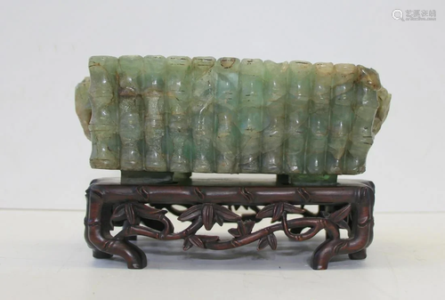 Carved Fluorite Bamboo Decorated Vessel.