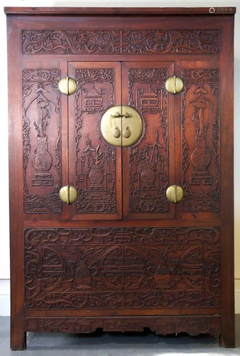 Large Chinese Carved Hard Wood Cabinet