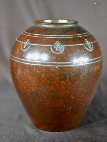 Japanese Bronze Vase with Art Deco Silver …