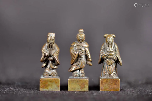 Chinese Bronze Seal Set - Immortals