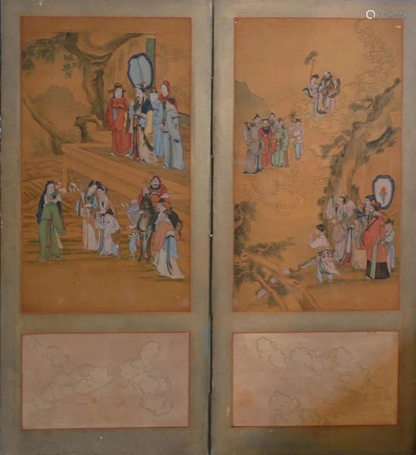 Two Chinese Painting Panel - figural Scene