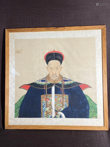 Chinese Water Color Portrait of Qing Officer