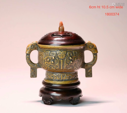 Chinese Bronze Censer with Rosewood Lid