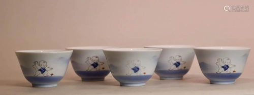 Japanese Fukugawa Porcelain Cups - Set of Five