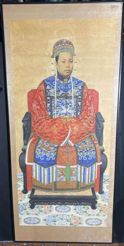 Chinese Polychrome Ancester Portrait of a Wo…