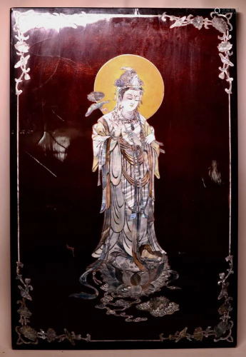 Stunning Chinese Lacquer Panel with Kuanyin