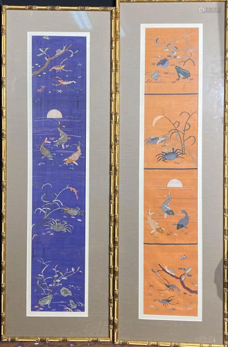 Chinese Kesi Panels - Crab Shrimp and Frog