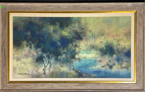 Japanese Water Color on Silk - Lake Side b…